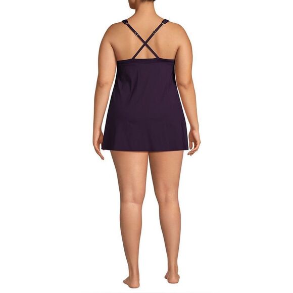 Land’s End Plus Size High Neck one piece Swimsuit soft adjustable BlackBerry Var - Picture 4 of 8